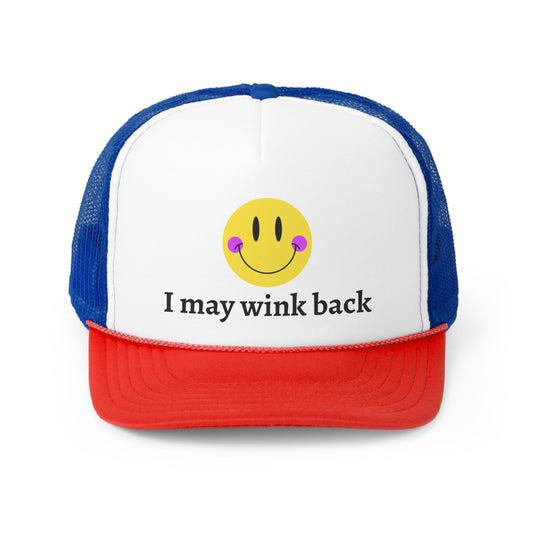 Smile I May Wink Back Trucker Caps, Trendy Trucker Hats, Happy Face Hat, Mesh Hat, Adjustable Hat