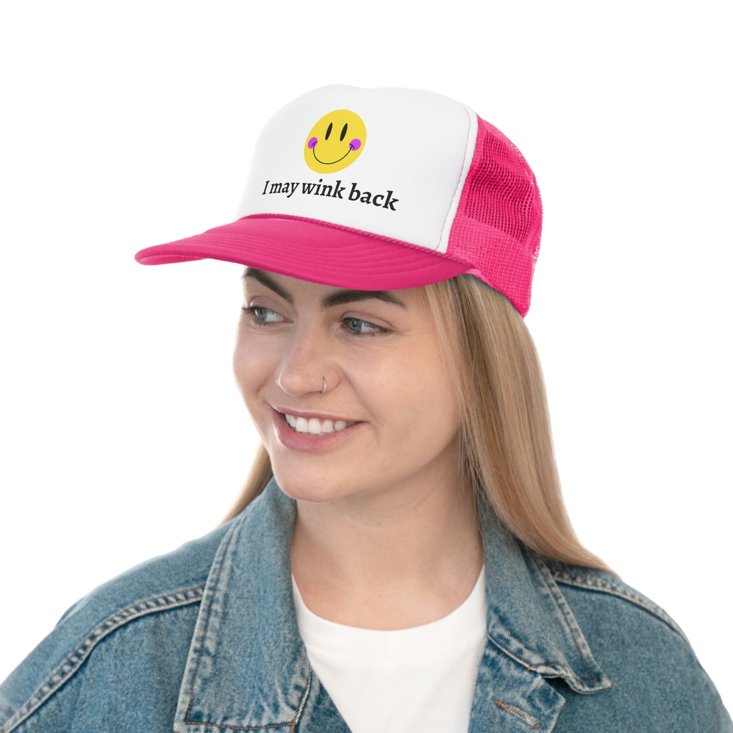 Smile I May Wink Back Trucker Caps, Trendy Trucker Hats, Happy Face Hat, Mesh Hat, Adjustable Hat