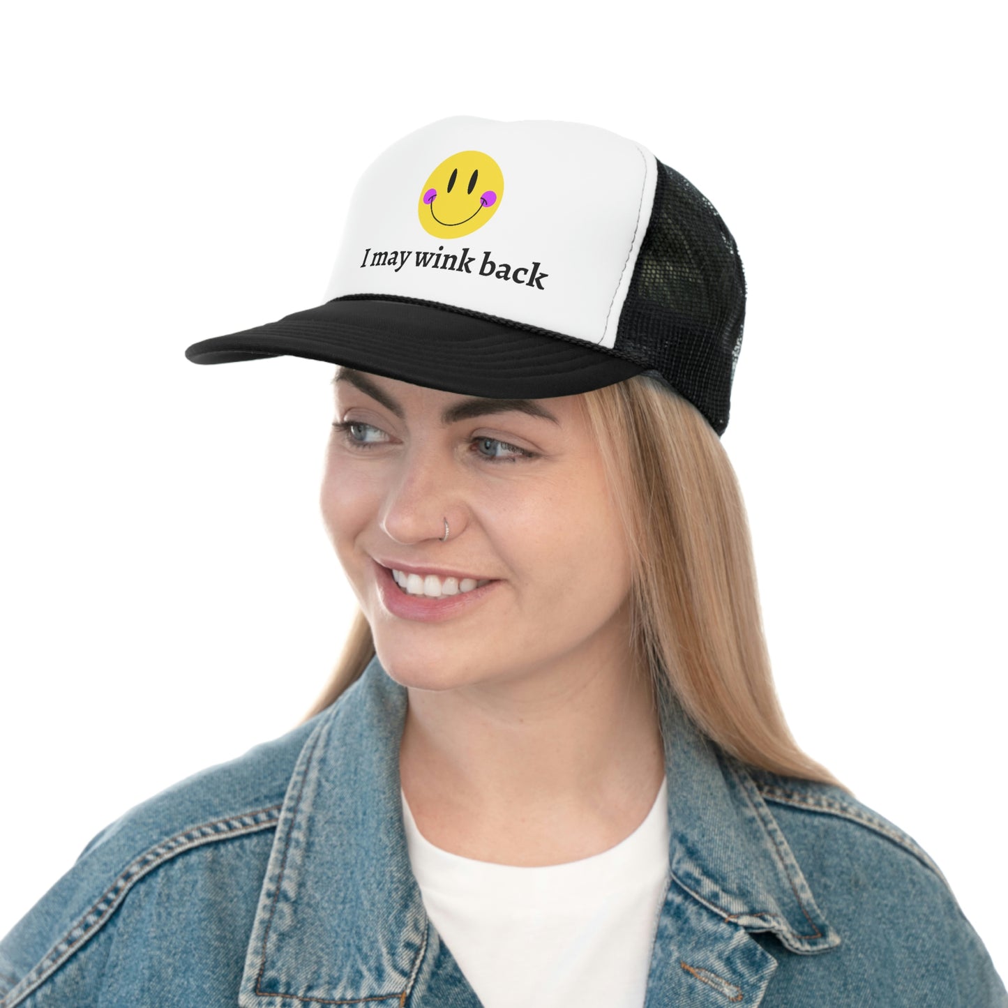 Smile I May Wink Back Trucker Caps, Trendy Trucker Hats, Happy Face Hat, Mesh Hat, Adjustable Hat