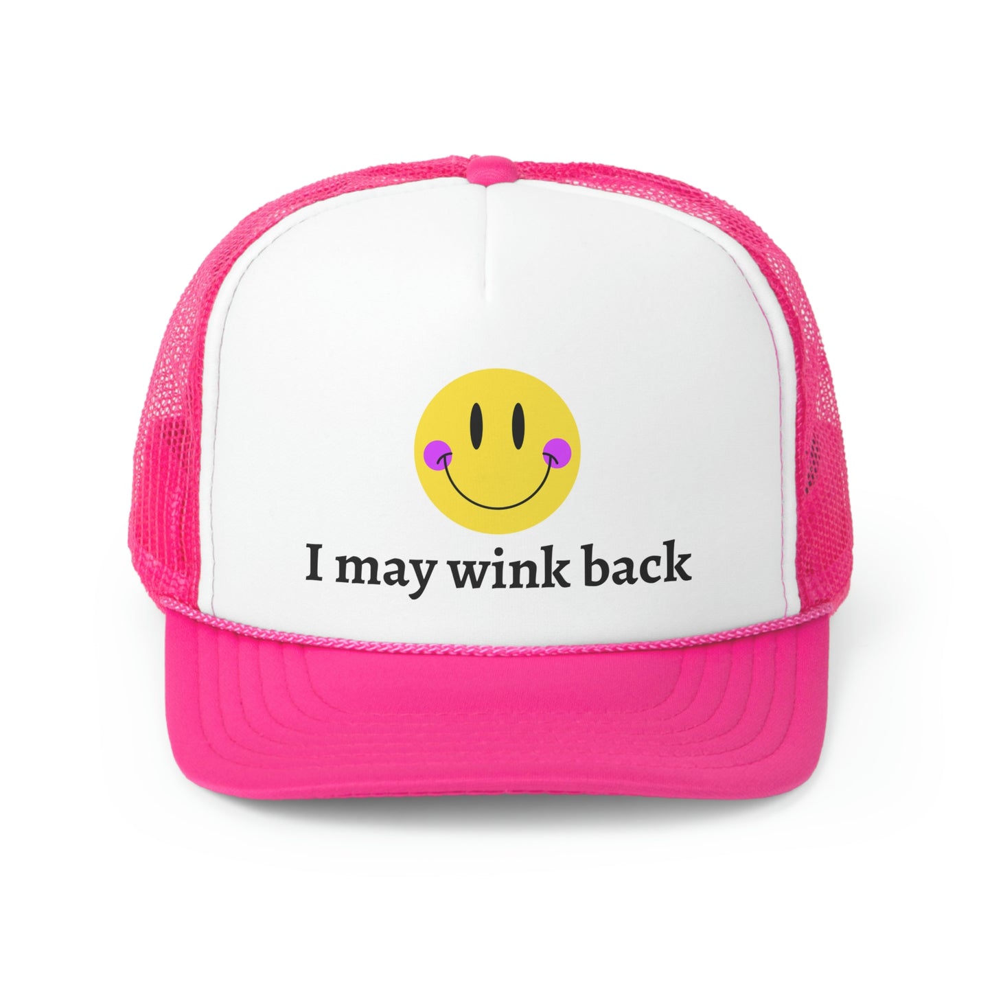 Smile I May Wink Back Trucker Caps, Trendy Trucker Hats, Happy Face Hat, Mesh Hat, Adjustable Hat