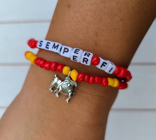 Military Bracelets, US Marines Bracelet, Bulldog Jewelry, Semper Fi