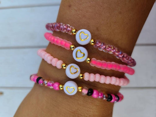 Gold Heart Bracelets, Breast Cancer Awareness Bracelet, Love Bracelet