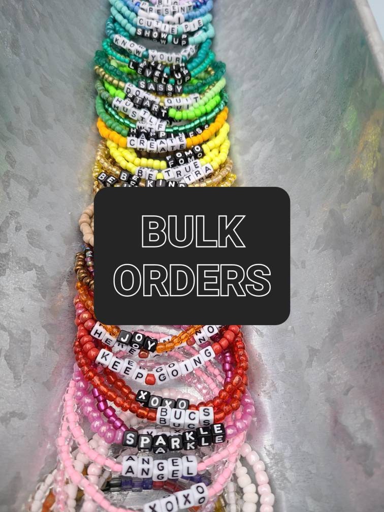 Bulk Order of 100 Beaded Word Bracelets, Words of Affirmation Bracelets, Name Bracelets, Personalized Bracelets