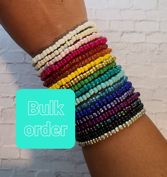 Bulk Order for 100 Seed Bead Stretch Bracelets, Single Strand Bracelet, Custom Made Bracelets, Personalized Bracelets