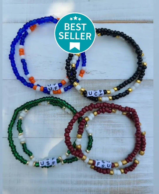 College Bracelet Sets, Custom Bracelets, Collegiate Jewelry, School Mascot, Word Bracelets, Graduation Bracelet